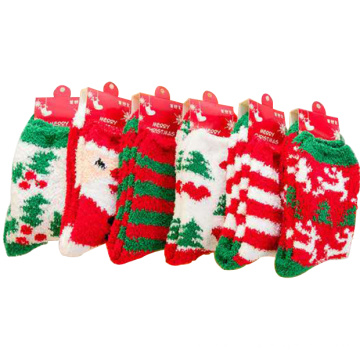 Winter warmes Korallenmerze Urlaub Weihnachten Frauen Dicken Innenhause Persönlichkeit Cartoon Slipper Socken